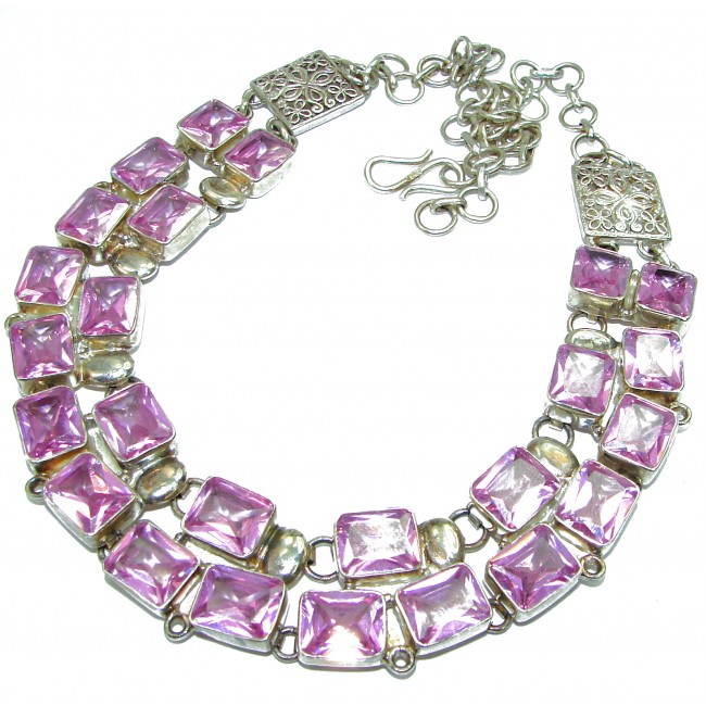 Electric Pink Charm Pink Topaz .925 Sterling Silver handcrafted necklace