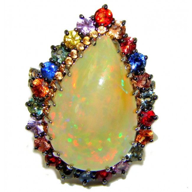 New Universe Genuine 27.5 carat Ethiopian Opal .925 Sterling Silver handmade Ring size 9