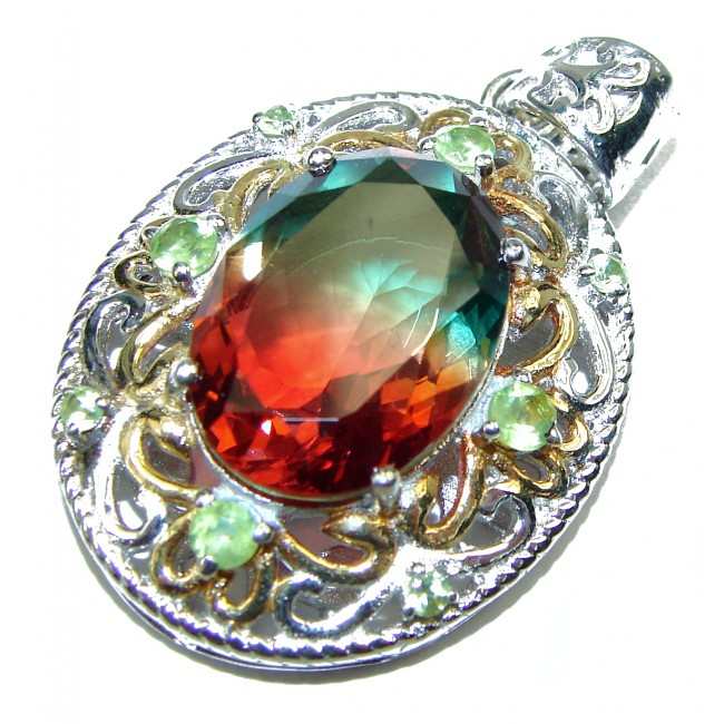 Deluxe 25ctw oval cut Tourmaline .925 Sterling Silver handmade Pendant
