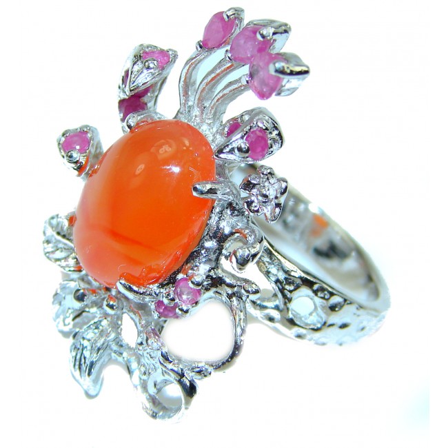 Orange Power Carnelian Ruby .925 Sterling Silver handmade ring s. 8 1/4