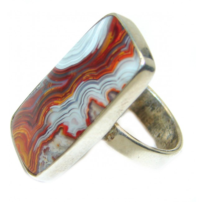 Great Crazy Lace Agate .925 handcrafted Sterling Silver Ring s. 6