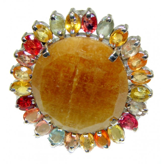 Arizona Sun Huge Amazing Golden Sapphire .925 Sterling Silver Ring s. 9
