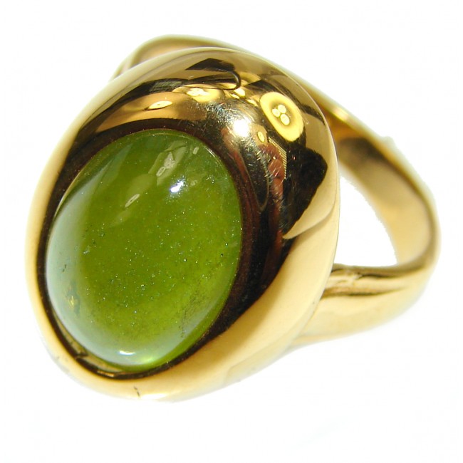Authentic 10.2ct Green Tourmaline Yellow gold over .925 Sterling Silver brilliantly handcrafted ring s. 6