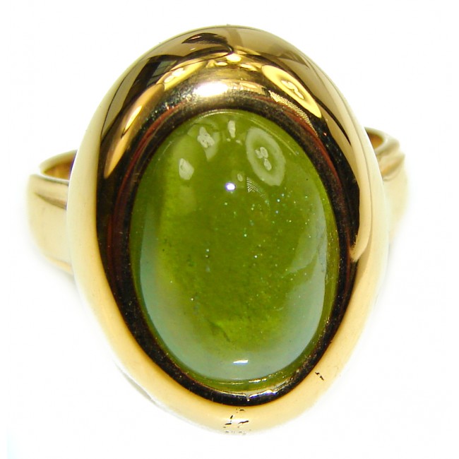 Authentic 10.2ct Green Tourmaline Yellow gold over .925 Sterling Silver brilliantly handcrafted ring s. 6
