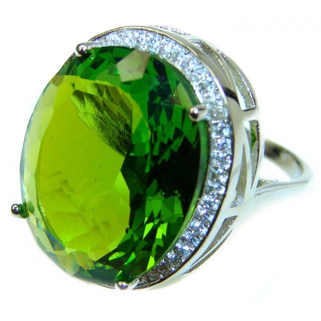 Most incredible Green Topaz .925 Sterling Silver handmade Cocktail Ring s. 6