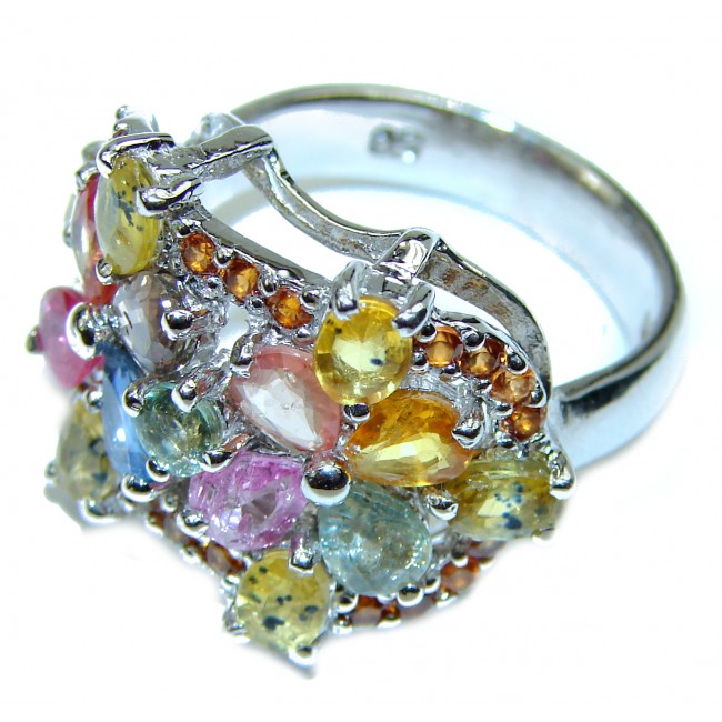 Vintage Style MULTICOLOR Sapphire .925 Sterling Silver handmade Ring s. 9