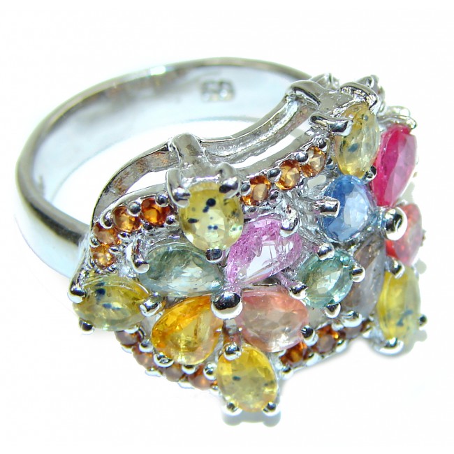 Vintage Style MULTICOLOR Sapphire .925 Sterling Silver handmade Ring s. 9