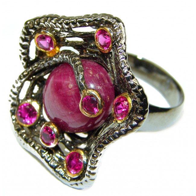 11.8 carat unique Ruby black rhodium over .925 Sterling Silver handcrafted Ring size 9