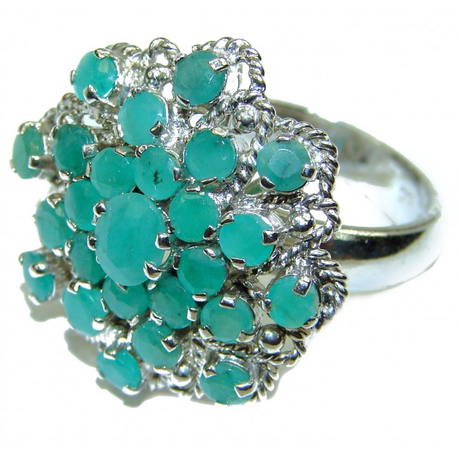 Large Spectacular Emerald .925 Sterling Silver handmade ring s. 9