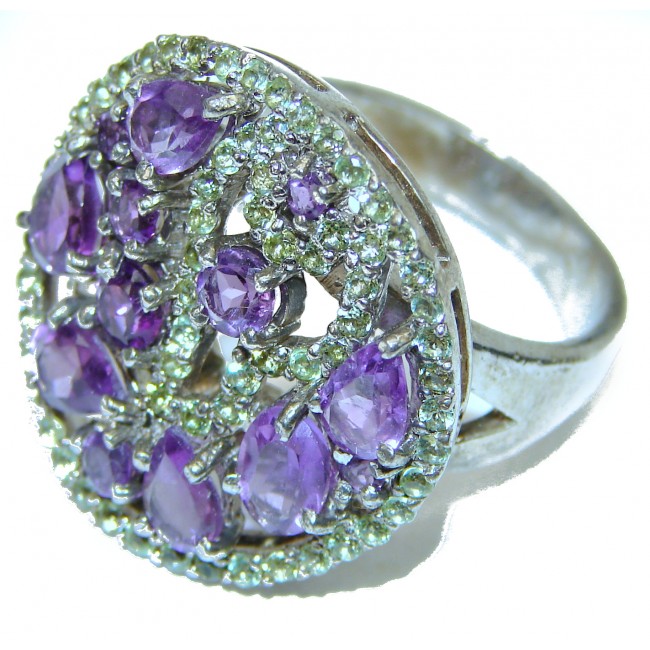 Vintage Style Amethyst .925 Sterling Silver handmade Cocktail Ring s. 9