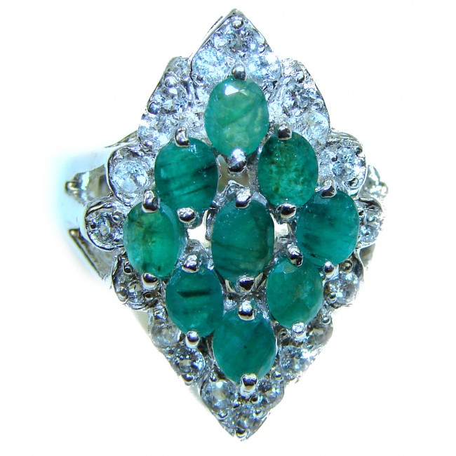 Spectacular Emerald .925 Sterling Silver handmade ring s. 8 3/4