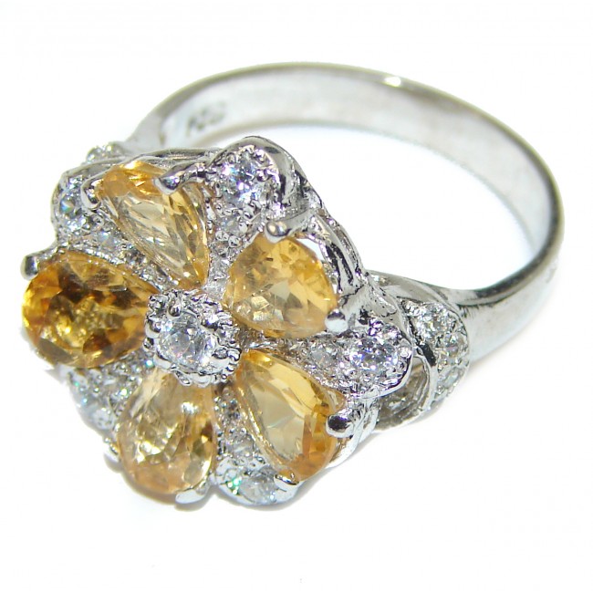 Vintage Style Citrine .925 Sterling Silver handmade Cocktail Ring s. 7 3/4