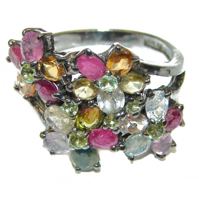 Vintage Style Tourmaline .925 Sterling Silver handmade Cocktail Ring s. 9 1/4