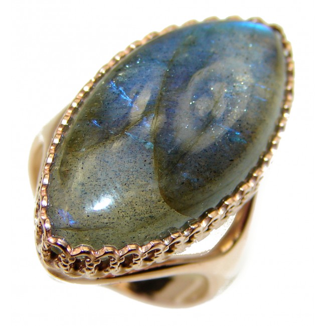 Vintage Design GENUINE Labradorite Rose Gold .925 Sterling Silver handcrafted ring size 8