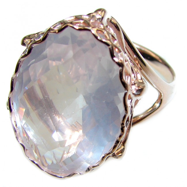 Large 22.2 carat Rose Quartz 18K Gold over .925 Sterling Silver brilliantly handcrafted ring s. 8 1/2