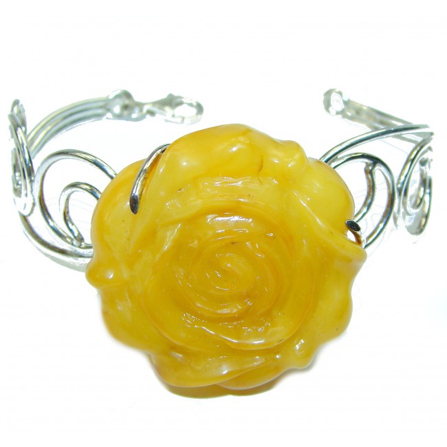 Huge Carved Authentic Baltic Amber .925 Sterling Silver handcrafted Bracelet