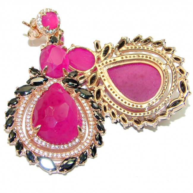 Bold Vintage Design Ruby 14K Rose Gold over .925 Sterling Silver earrings