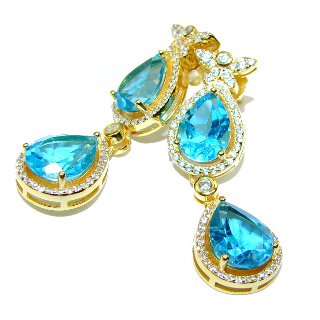 Spectacular Swiss Blue Topaz 14K Gold over .925 Sterling Silver handcrafted earrings