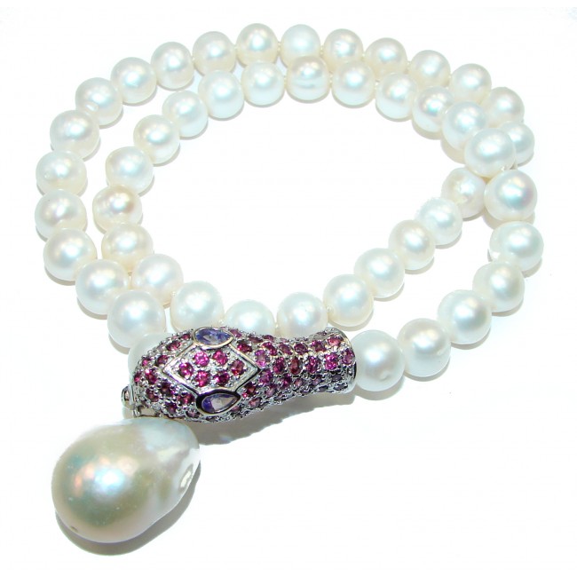 Snake Pearl & Amethyst Garnet .925 Sterling Silver handmade Necklace