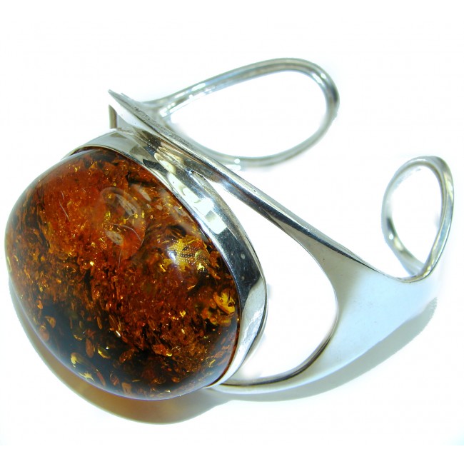 Huge 43.9 grams Genuine Baltic Amber .925 Sterling Silver handcrafted Bracelet / Cuff