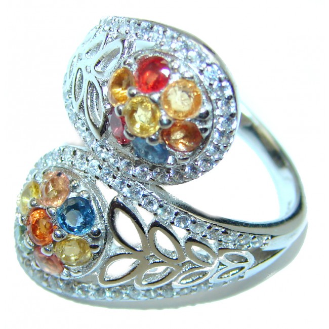 Vintage Style MULTICOLOR Sapphire .925 Sterling Silver handmade Ring s. 7