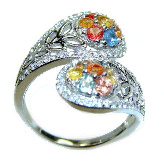 Vintage Style MULTICOLOR Sapphire .925 Sterling Silver handmade Ring s. 7