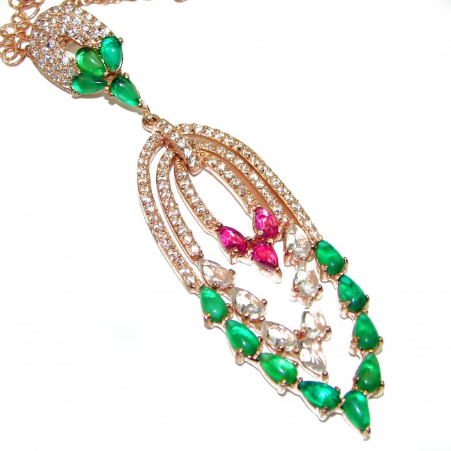 Very Unique Emerald Ruby 14K Gold over .925 Sterling Silver handcrafted Necklace