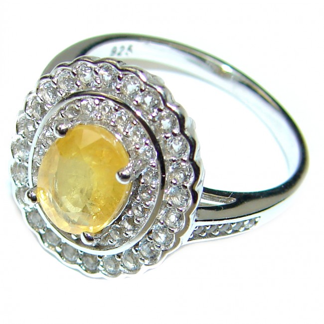Passion Fruit 6.5carat Yellow Sapphire 18k white Gold over .925 Sterling Silver handcrafted ring size 6 1/4