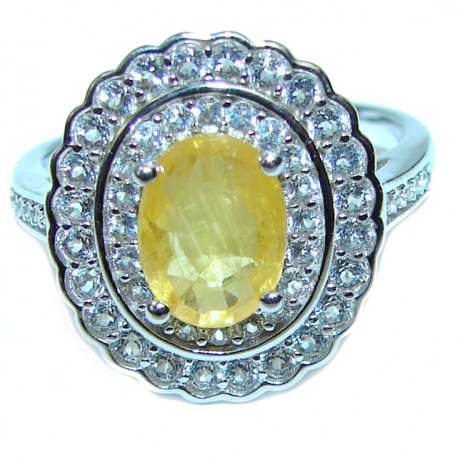 Passion Fruit 6.5carat Yellow Sapphire 18k white Gold over .925 Sterling Silver handcrafted ring size 6 1/4