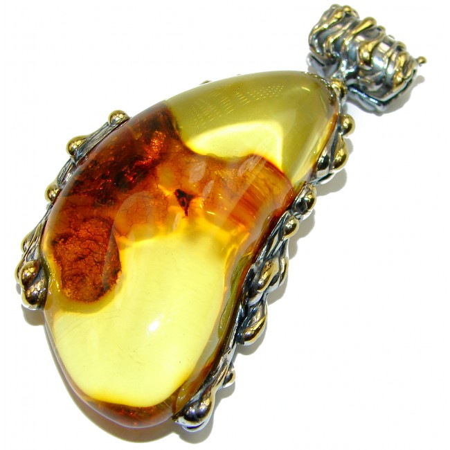 Ancient Monarch HUGE Genuine Baltic Amber .925 Sterling Silver handmade pendant