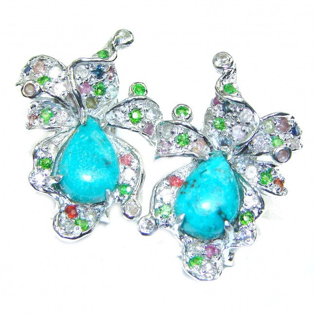Genuine Turquoise Chrome Diopside Sapphire .925 Sterling Silver earrings