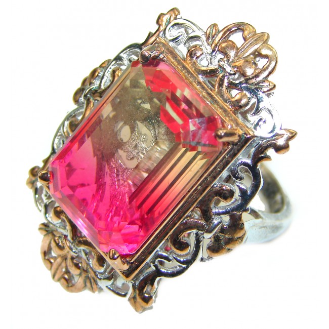 Huge Sweet Pink Topaz .925 Silver handcrafted Ring s. 7 1/2