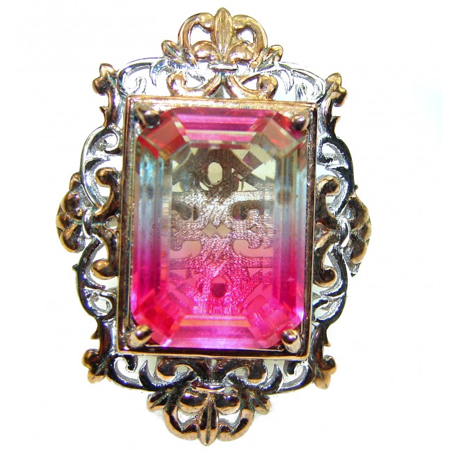 Huge Sweet Pink Topaz .925 Silver handcrafted Ring s. 7 1/2