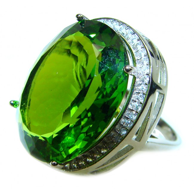 Most incredible Green Topaz .925 Sterling Silver handmade Cocktail Ring s. 6
