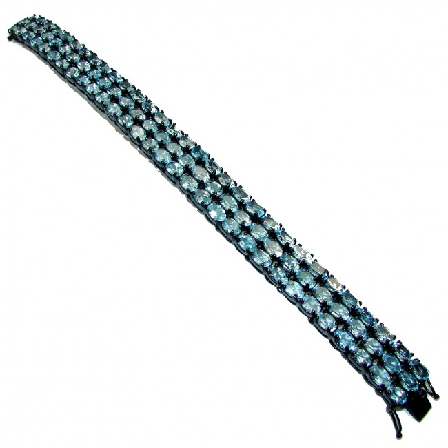 Luxury Genuine Aquamarine black rhodium over .925 Sterling Silver handmade Bracelet