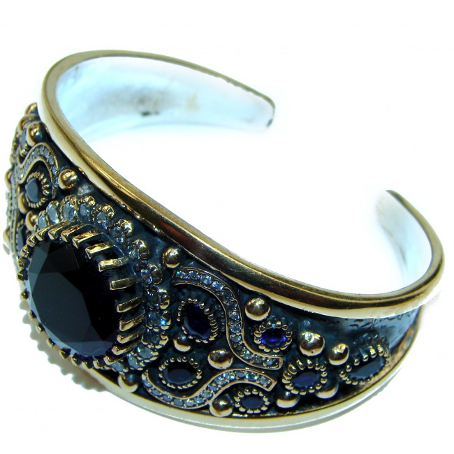 Victorian Style Created Sapphire & White Topaz Sterling Silver Bracelet / Cuff