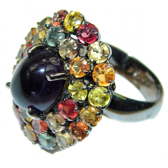 Incredible 10.7carat African Amethyst Saspphire .925 Sterling Silver handcrafted ring size 7 3/4