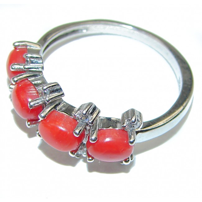 Incredible red Coral .925 Sterling Silver handcrafted Ring size 7