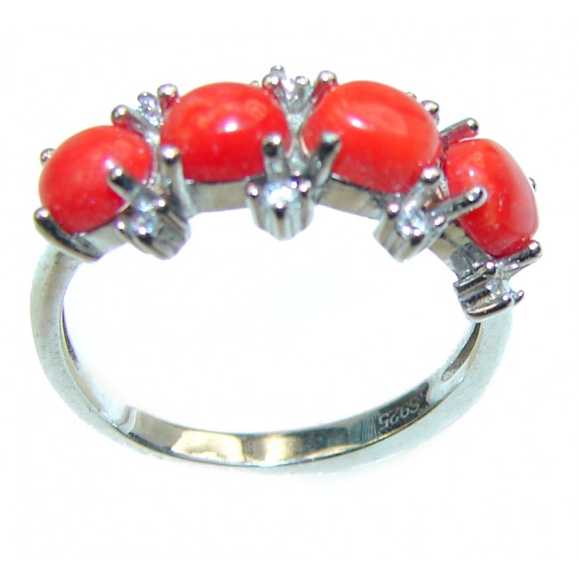 Incredible red Coral .925 Sterling Silver handcrafted Ring size 7