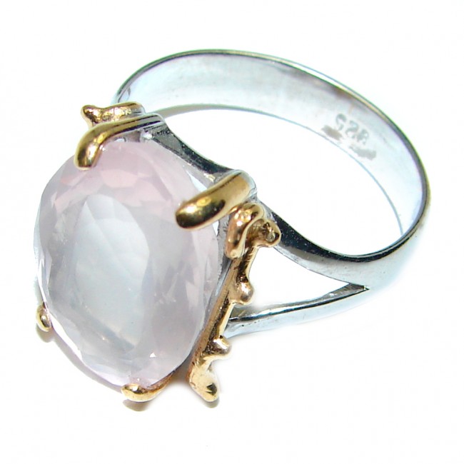 Oval Cut 11ctw Rose Quartz Rose 14k Gold over .925 Sterling Silver brilliantly handcrafted ring s. 6 3/4