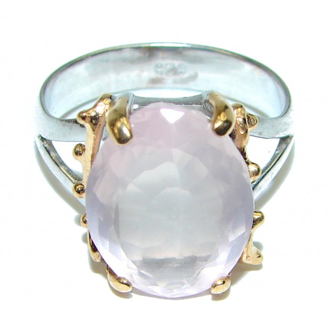 Oval Cut 11ctw Rose Quartz Rose 14k Gold over .925 Sterling Silver brilliantly handcrafted ring s. 6 3/4