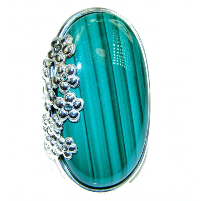 LARGE Green Beauty Malachite .925 Sterling Silver handcrafted ring size 6