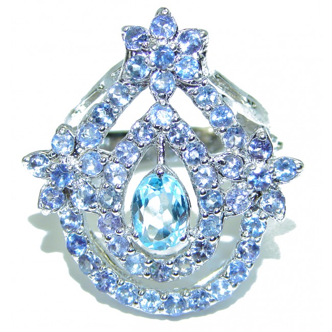 Truly Spectacular Swiss Blue Topaz Tanzanite .925 Sterling Silver handmade Ring size 8 3/4