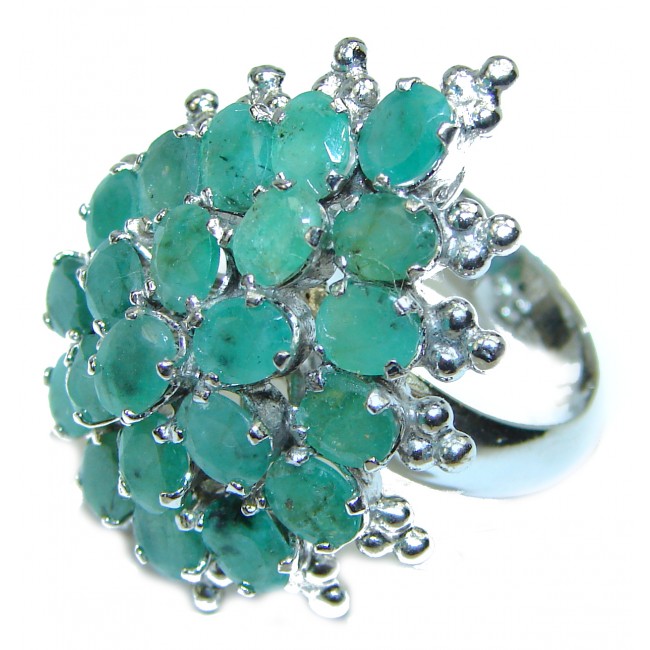 Large Spectacular Emerald .925 Sterling Silver handmade ring s. 8 1/4