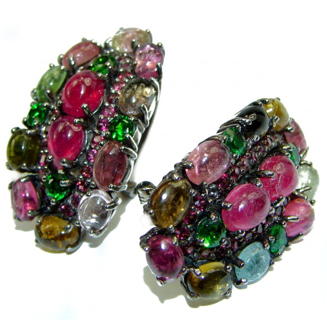 Spectacular Ruby Watermelon Tourmaline .925 Sterling Silver handcrafted earrings