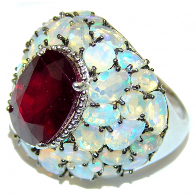 Pure Energy Genuine Ruby 14K White Gold over .925 Sterling Silver handmade Ring size 8