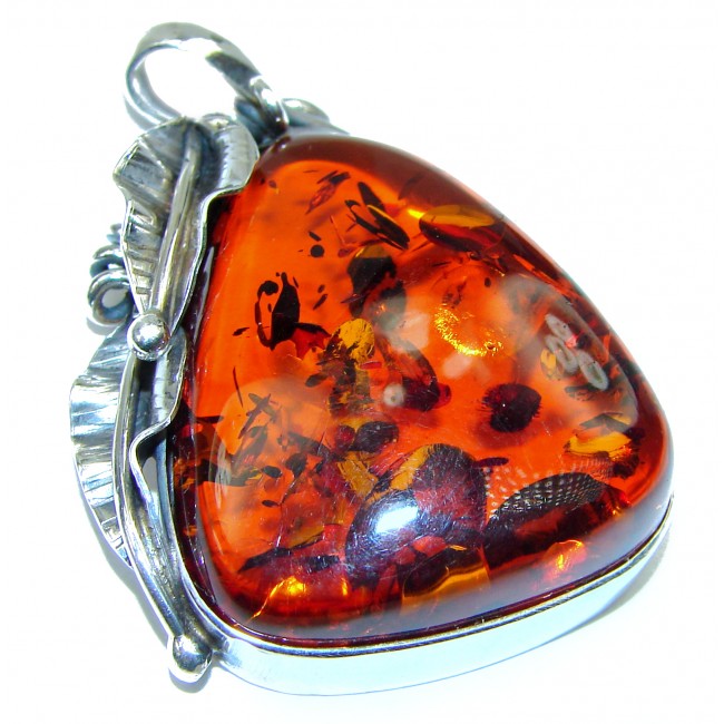 Classy Genuine Baltic Amber .925 Sterling Silver handmade pendant