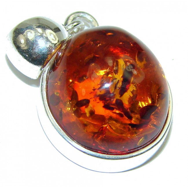 Ancient Oval Genuine Baltic Amber .925 Sterling Silver handmade pendant