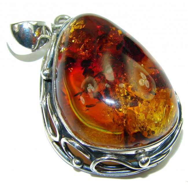 Incredible Genuine Baltic Amber 14K Gold over .925 Sterling Silver handmade pendant