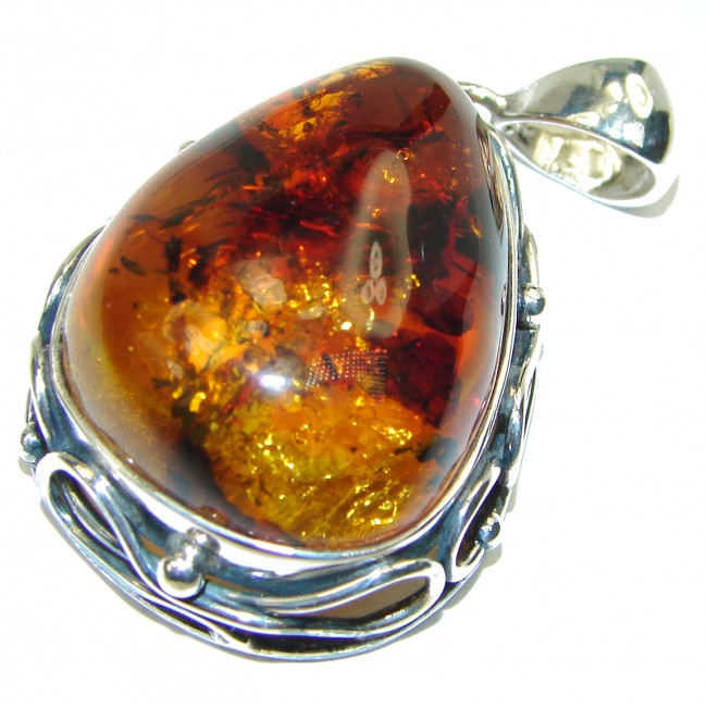 Incredible Genuine Baltic Amber 14K Gold over .925 Sterling Silver handmade pendant